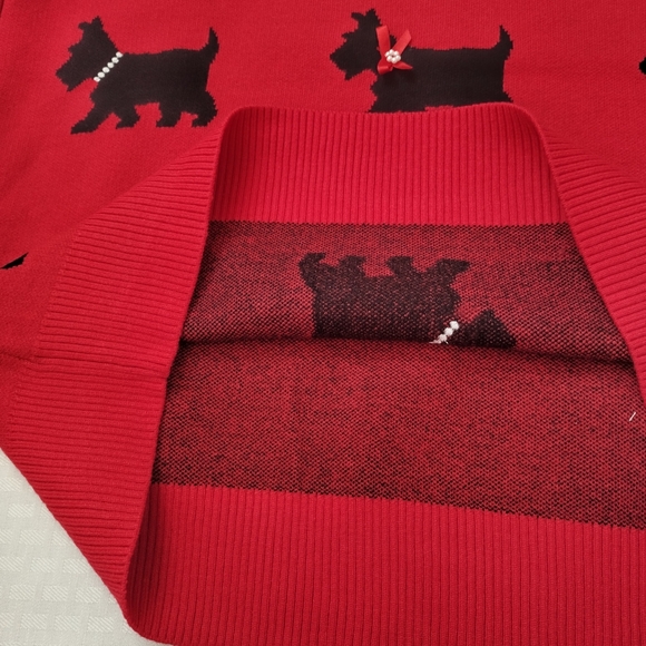 Scottie Dog Pullover Sweater by Calligraphie Red Soft Poly Blend Size L - Picture 10 of 13